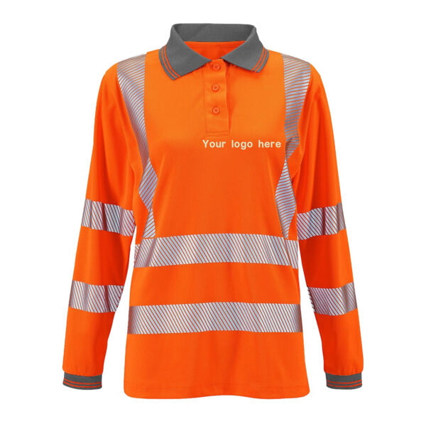 HV307 Ladies Hi Vis Orange Polo Long Sleeve Thumbnail